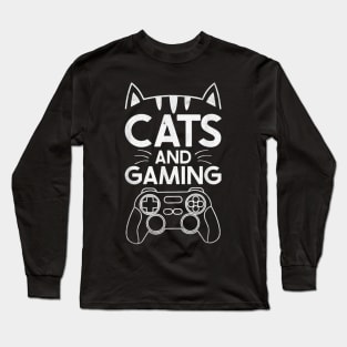 Cats And Gaming Funny Cat Lover Gaming Gift Gamer Long Sleeve T-Shirt